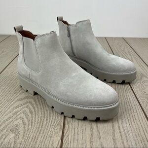 Franco Sarto Balin Lug Sole Ankle Short Booties 9.5M Aluminum Suede/fabric $139